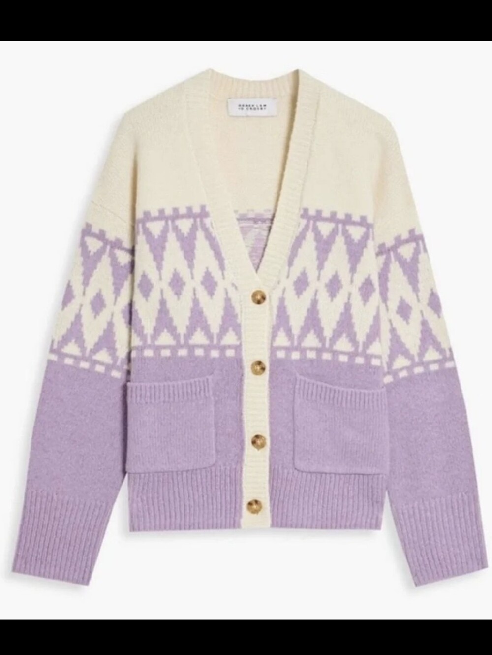 Derek Lam 10 Bonnie Fair Isle Wool Blend Cardigan Purple Small